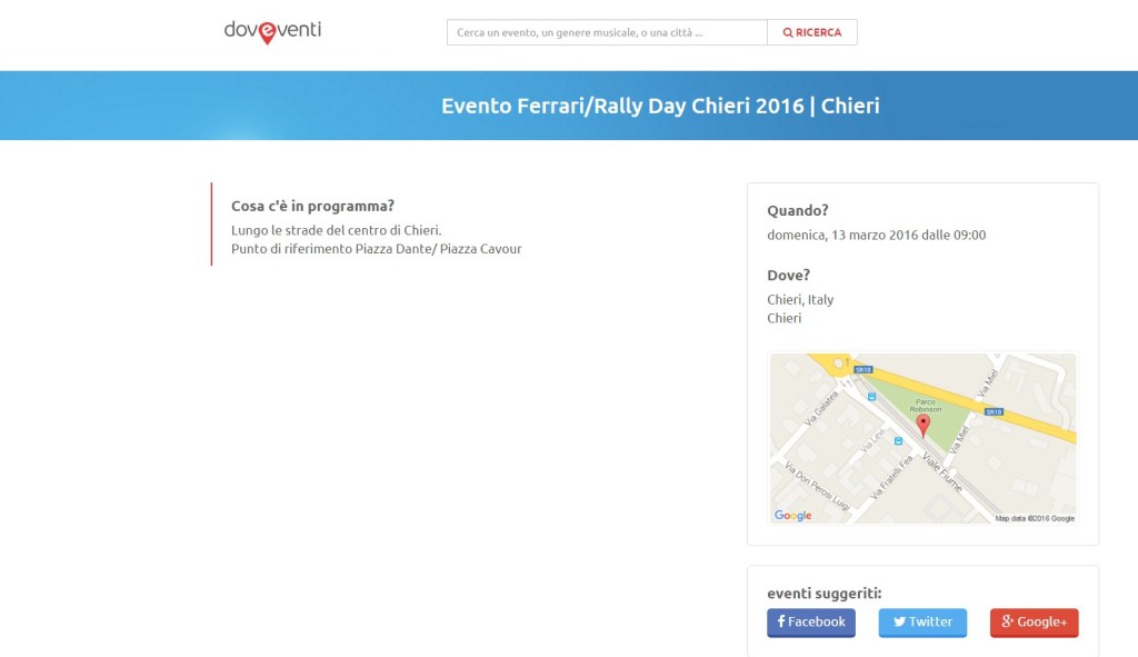 La notizia del Rally Day apparsa su un sito di eventi