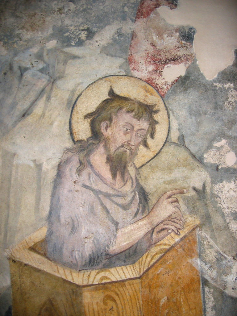 AUTORI ANONIMI. Ciclo di affreschi sulla vita di San Giovanni Battista (inizio sec. XV) - Predicazione di Giovanni Battista