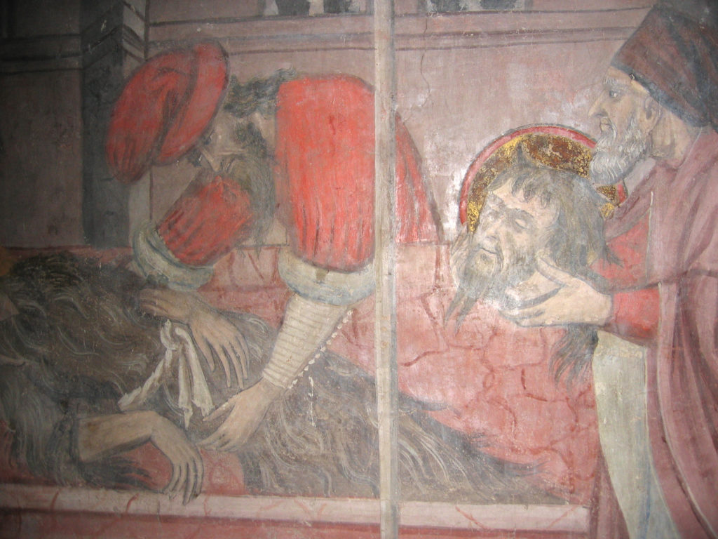 AUTORI ANONIMI. Ciclo di affreschi sulla vita di San Giovanni Battista (inizio sec. XV) - particolare della Sepoltura di Giovanni Battista