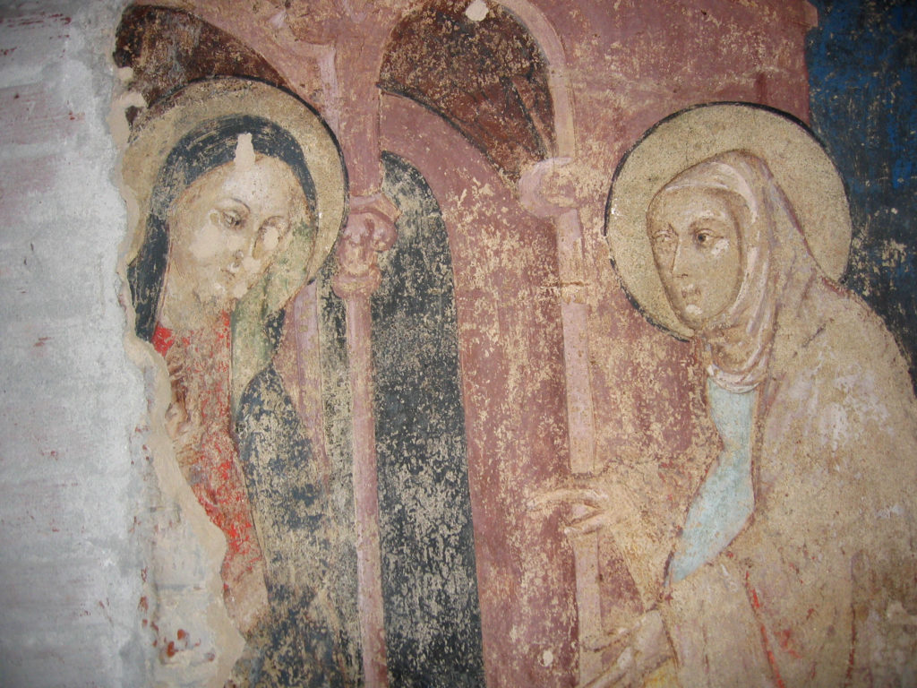 AUTORI ANONIMI. Ciclo di affreschi sulla vita di San Giovanni Battista (inizio sec. XV)-particolare della Visitazione