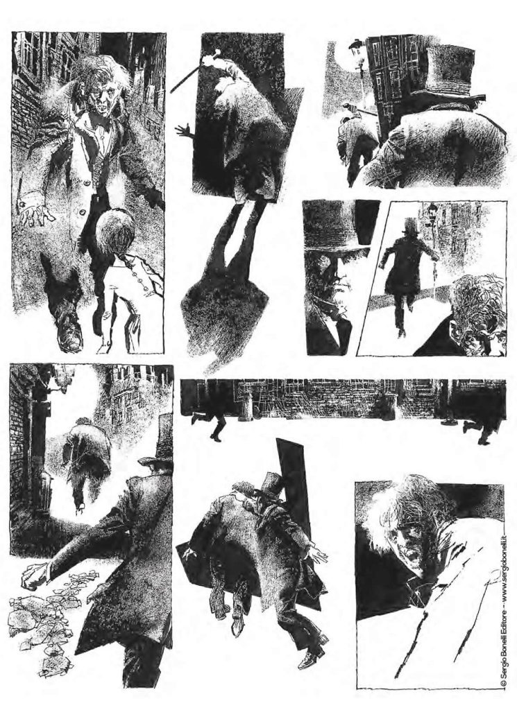 tavola di Dino Battaglia da Lo strano caso del dottor Jekyll e del signor Hyde, di Robert Louis Stevenson