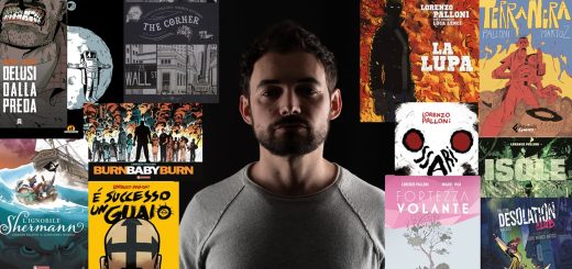 Lorenzo Palloni con le sue opere a fumetti